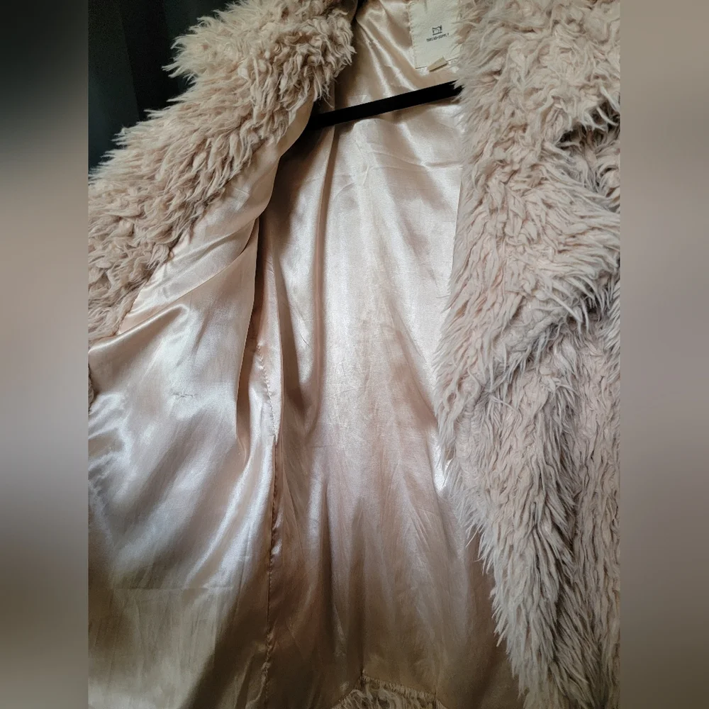 Faux Fur Soft Teddy Bear Jacket Tan/Cream Sz SMALL - Picture 4 of 7